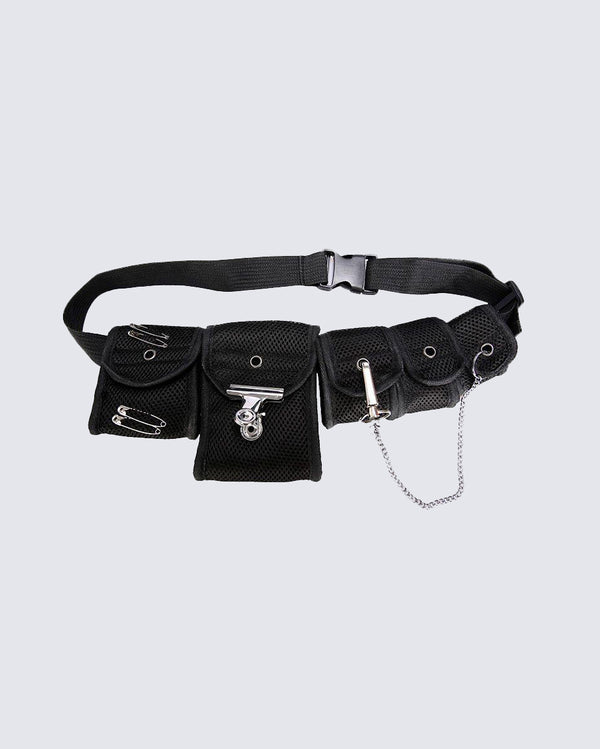 Multi-Pocket Tactical Waist Bag with Chain and Safety Pins