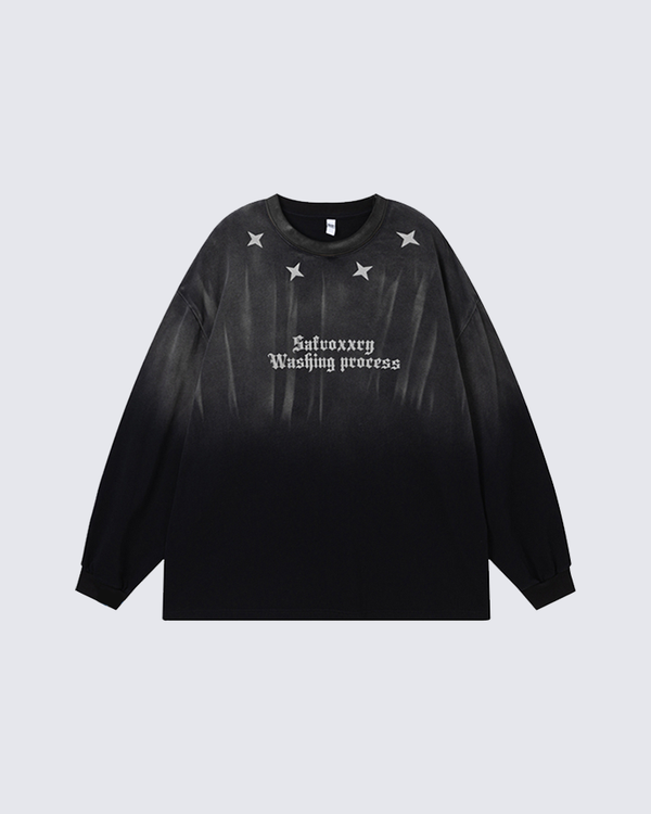Star Gradient Long Sleeve T-Shirt Washed Gothic Print Tee