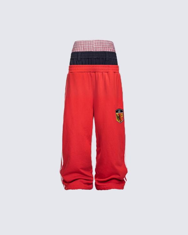 Red Three-Layer Colorblock Street Casual Joggers