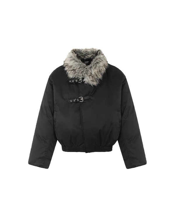 Faux Fur Collar Buckle Puffer Jacket – Chic Winter Essential