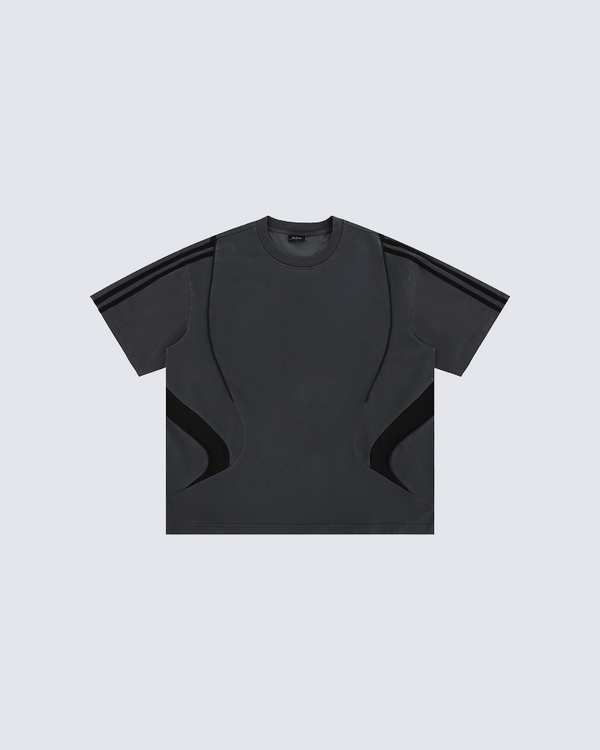 Athletic-Inspired Black T-shirt with Contrast Panels