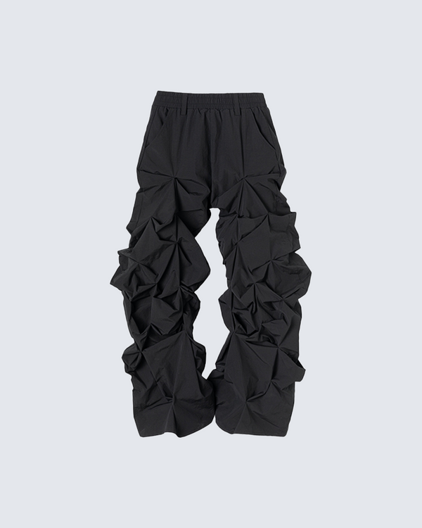 Black Pleated Sculptural Pants