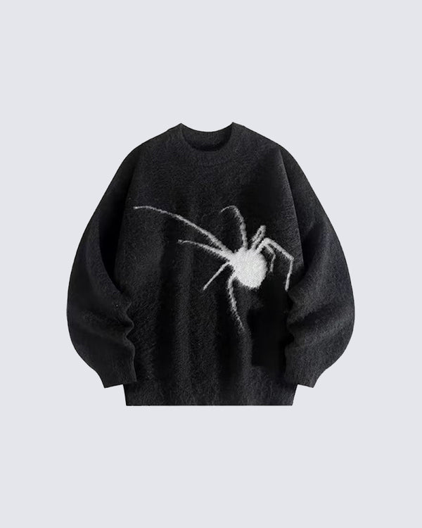 Spider Jacquard Crew Neck Knit Sweater