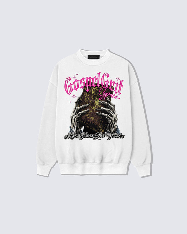 Gospel Grip Graphic Sweatshirt - Gothic Streetwear with Bible Design