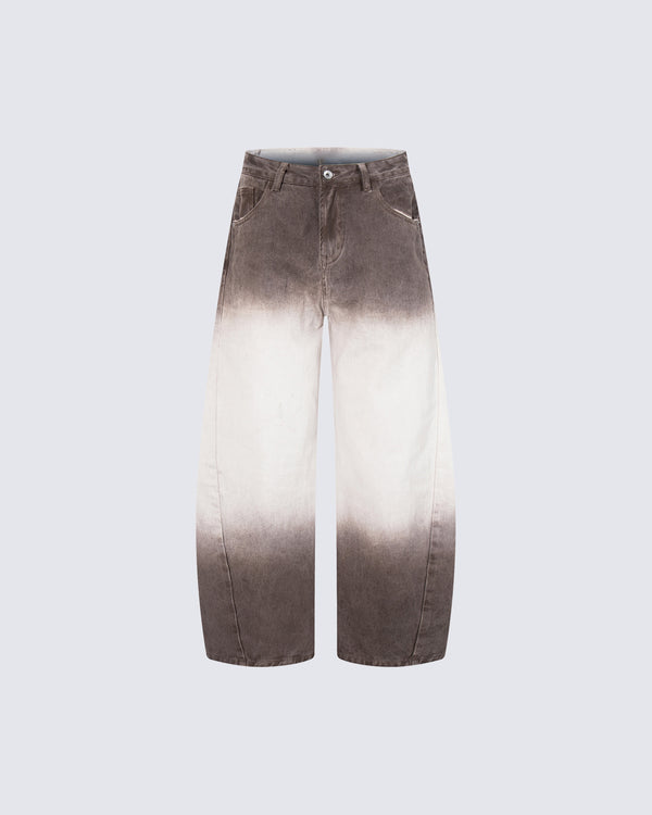 Gradient Washed Curved Wide-Leg Jeans