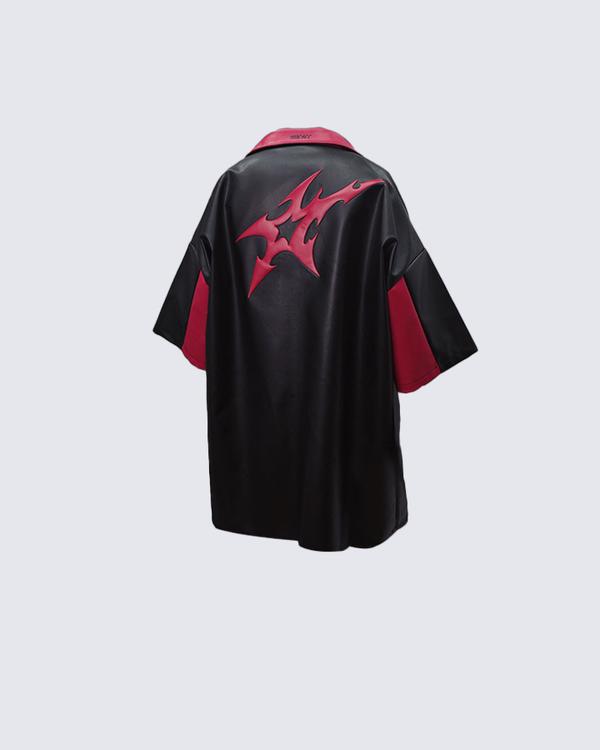 Two-Tone Flame Graphic Bowling Shirt