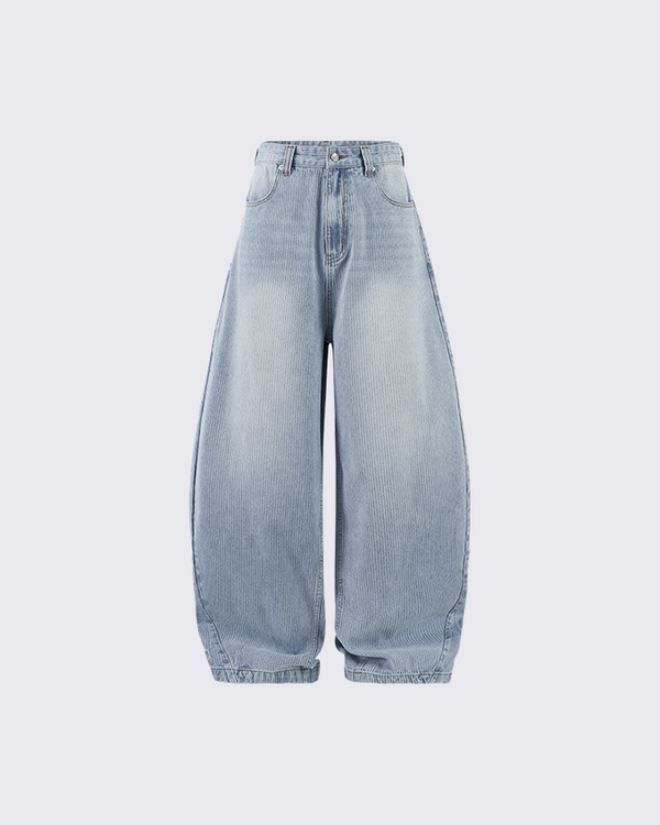 Striped Wide-Legged Denim Pants - High-Waisted Streetwear