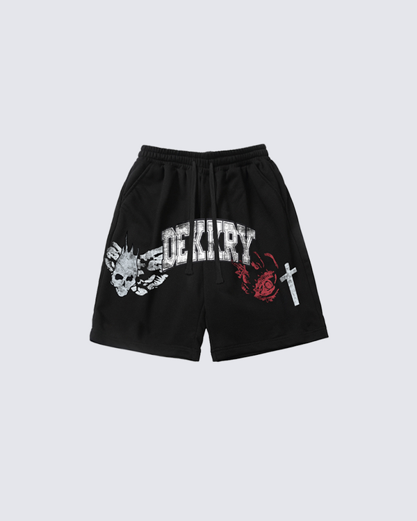 DEKIRY Skull and Cross Graphic Black Shorts