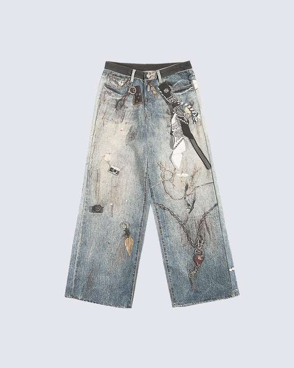 Heavyweight 3D Print Straight-Leg Jeans