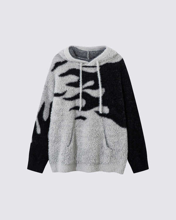 Fuzzy Jacquard Knit Hoodie