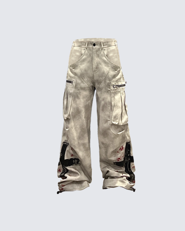 Distressed Cargo Pants Wide Leg Workwear Trousers