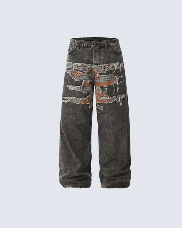 Distressed Patchwork Denim Pants