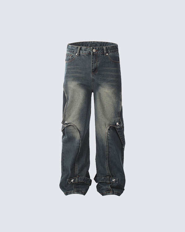 Multi-Button Design Denim Pants