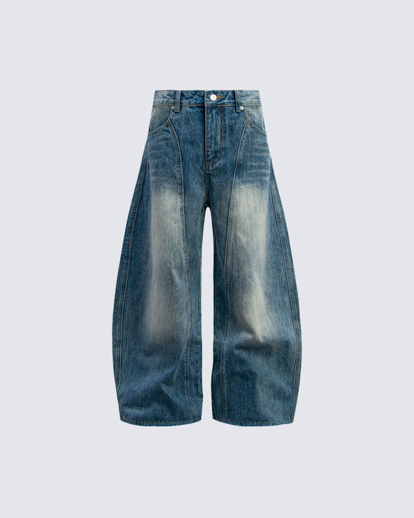 Washed Faded Curved Jeans