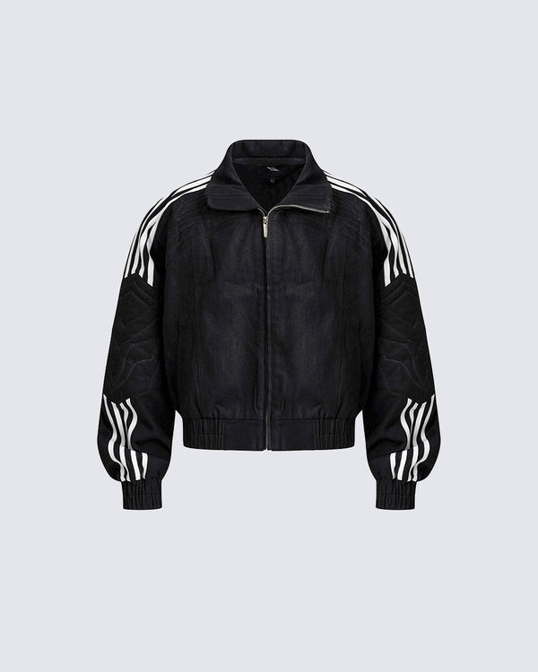 Four-Stripes Panel Stand Collar Jacket