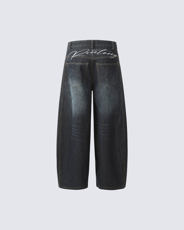 Patchwork Design Washed Denim Pants