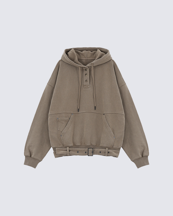 Fleece-Lined Belted Hoodie