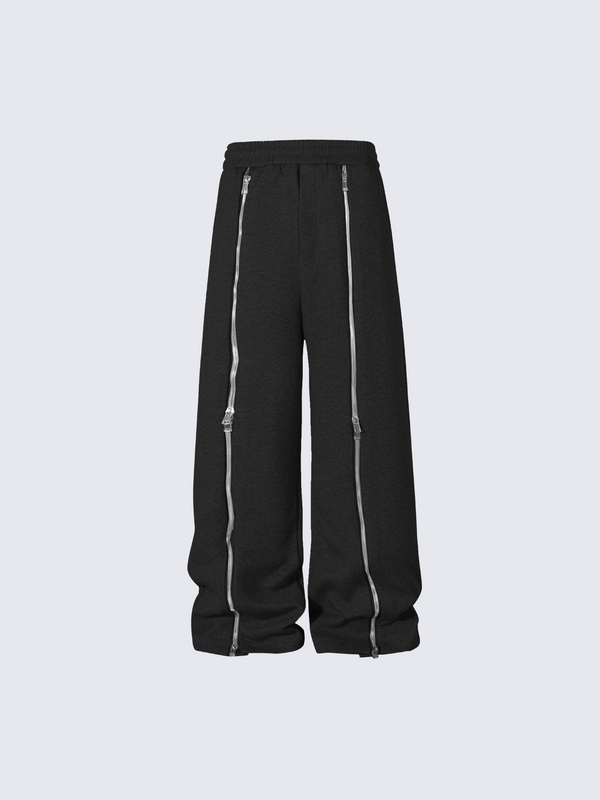 Multi-Zip Wide-Leg Sweatpants – Streetwear Tech Style