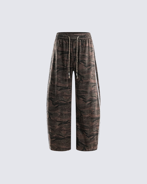 Camouflage Striped Drawstring Casual Pants