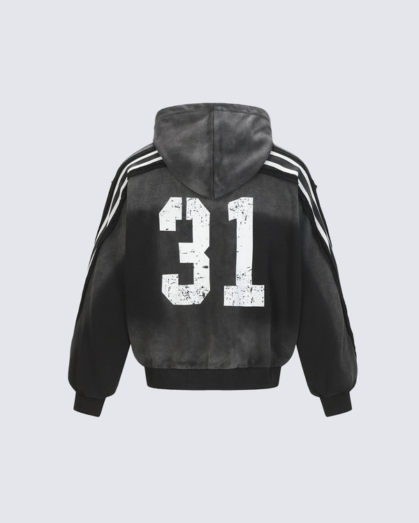Vintage Loose Fit Washed Distressed Zip-Up Hoodie