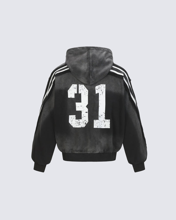 Vintage Loose Fit Washed Distressed Zip-Up Hoodie