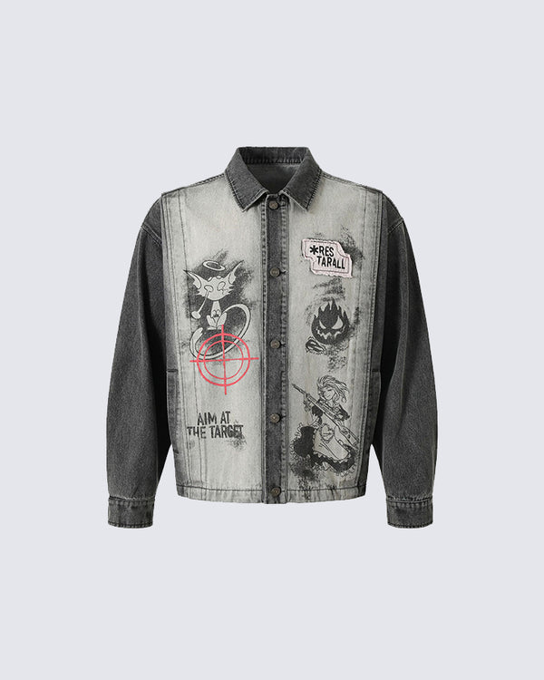 Printed Design Denim Jacket