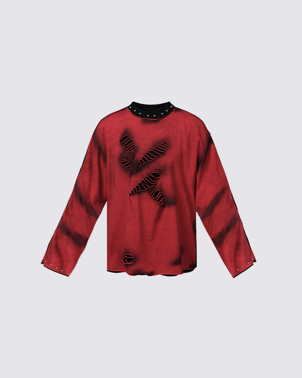 Gothic Punk Distressed Oversized Long-Sleeve Tee