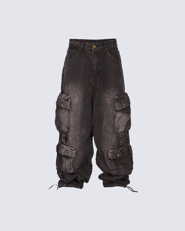 Multi-Pocket Washed Denim Pants