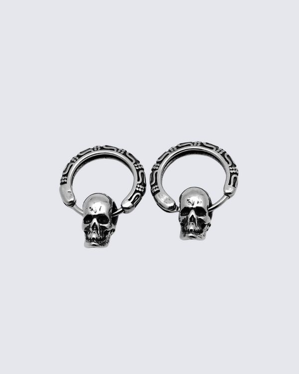 Skull Design Hoop Earrings – Dark Metal Punk Style