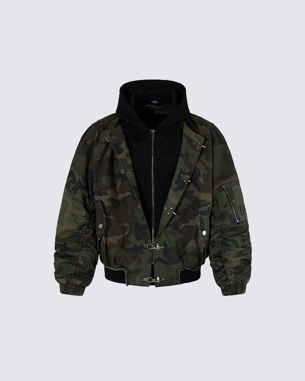 Camouflage Hooded Bomber Jacket