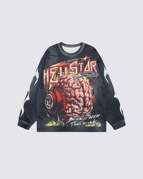 Streetwear Parody Brain Graphic Long-Sleeve Tee