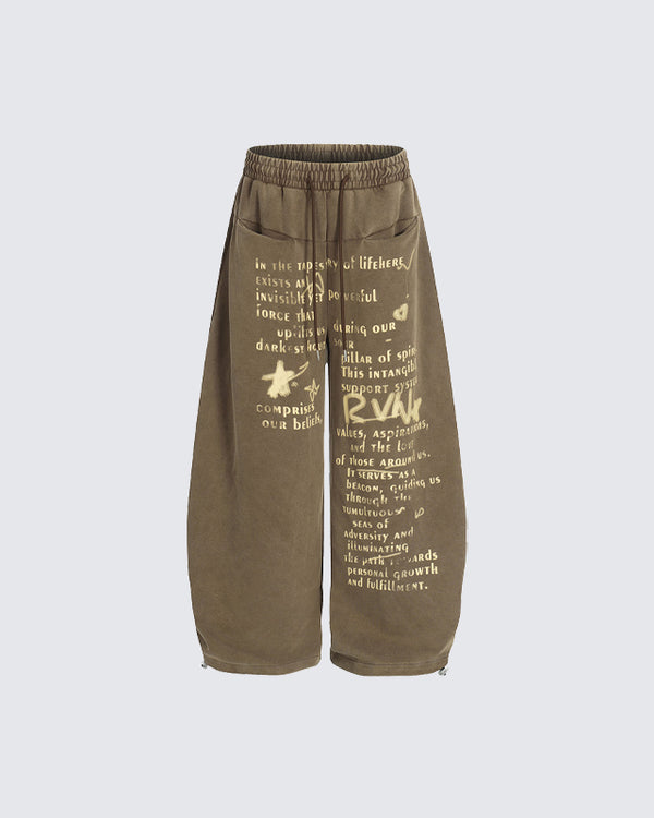 European-American Vintage Letter Print Casual Pants