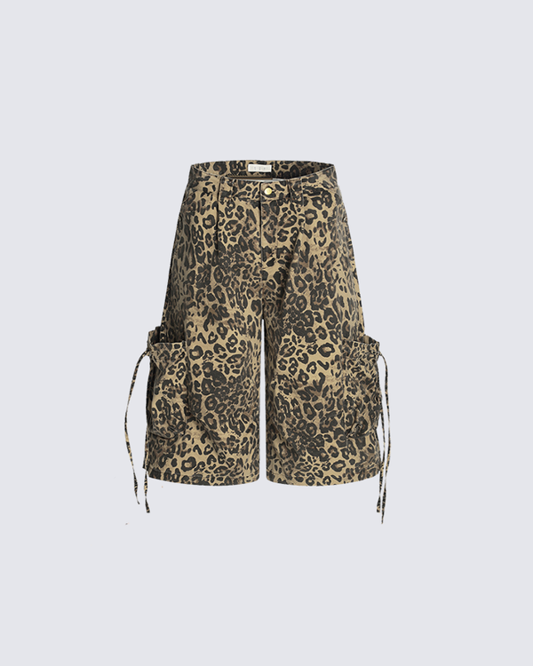 Leopard Print Utility Cargo Shorts