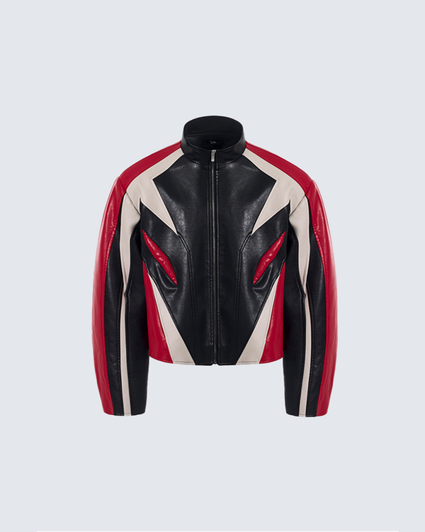 Bold Red, Black & White Leather Jacket