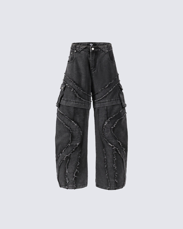 American Retro Heavy-Duty Raw-Edge Cargo Jeans