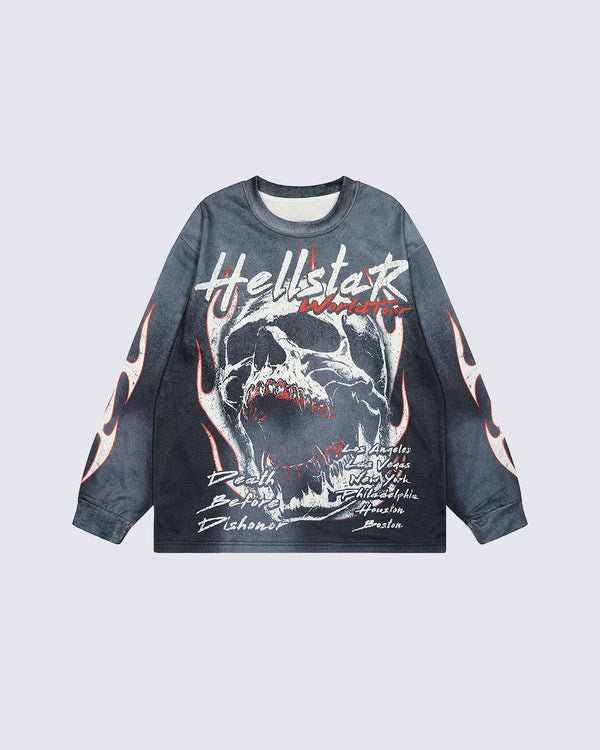 Hellstar American Streetwear Distressed Print Long-Sleeve Tee