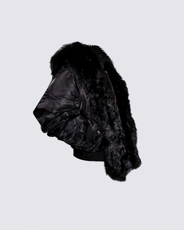 Detachable Faux Fur Hooded Bomber Jacket