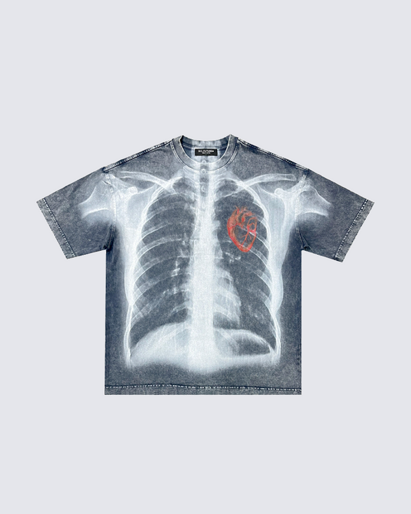 X-Ray Print Graphic T-Shirt with Red Heart Detail