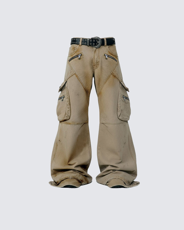 Cargo Wide-Leg Pants with Zippered Pockets