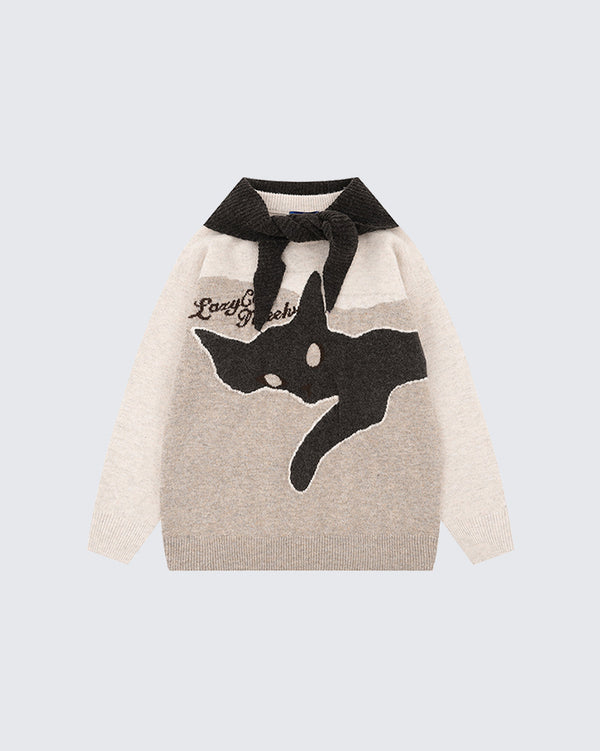 Retro Cat Sailor Collar Sweater
