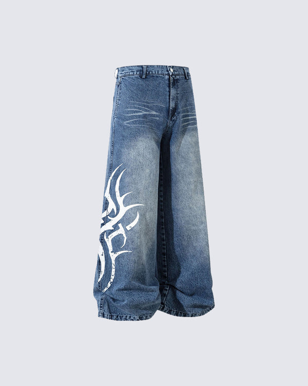 Thorn Print Wash Jeans