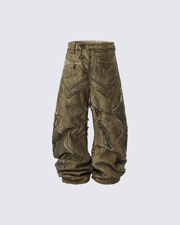 Tactical Textured Wide-Leg Cargo Pants