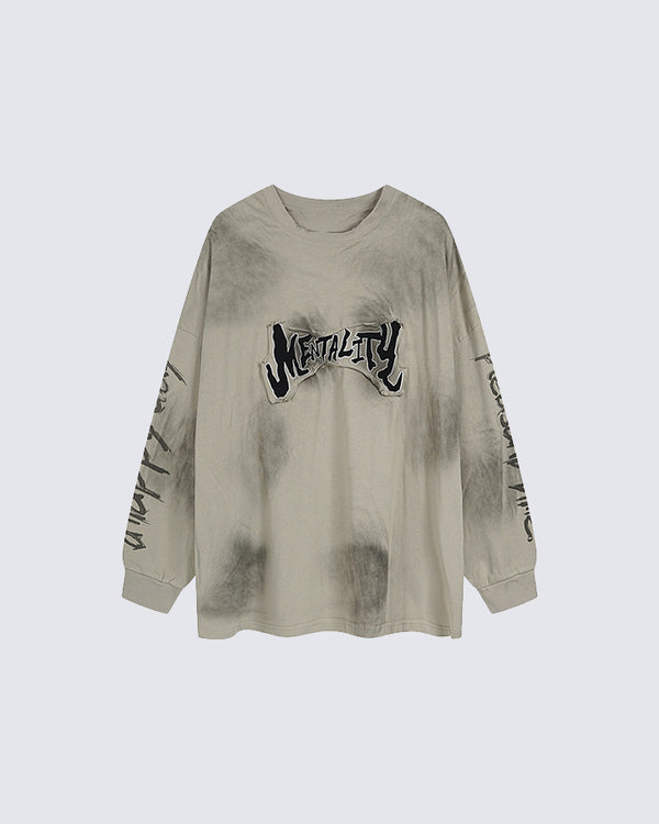 Tie-Dye Letter Print Long-Sleeve T-Shirt