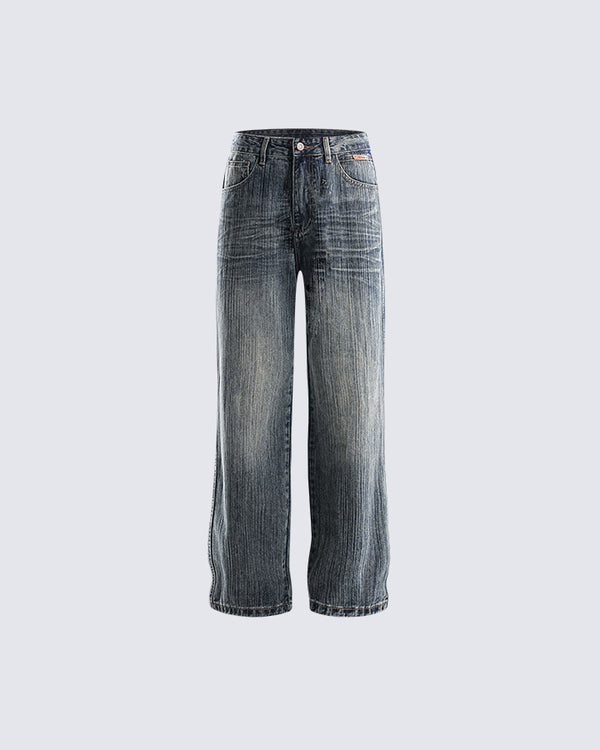 Vintage Washed Slub Texture Denim Pants