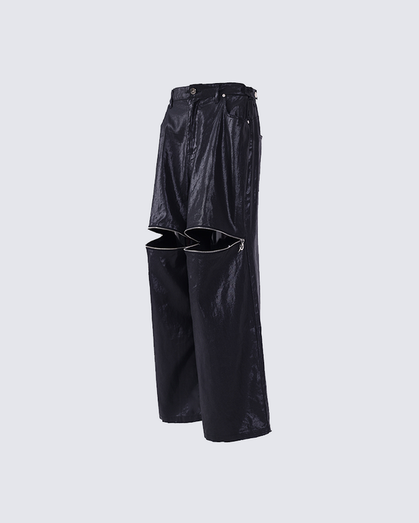 Black Shiny Zip-Up Jeans