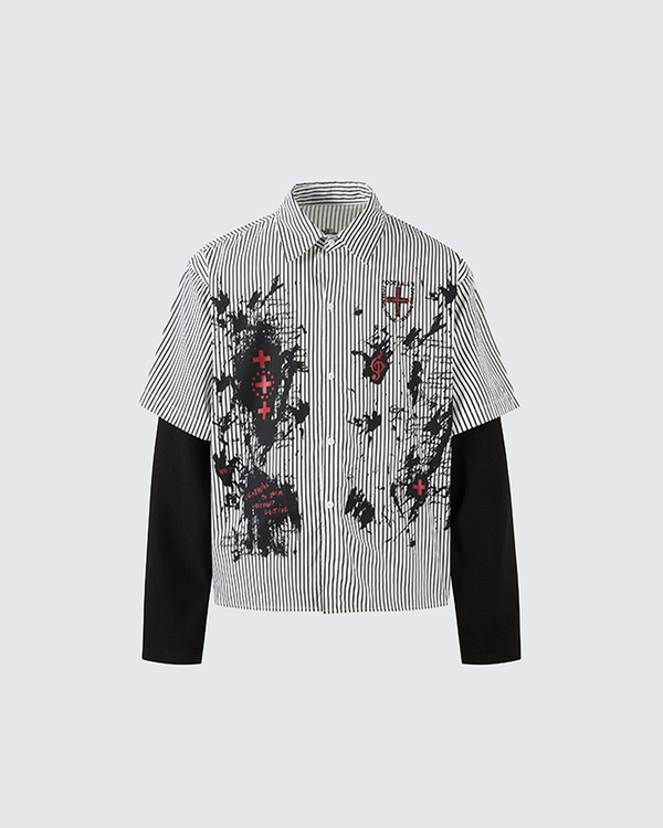 Gothic Graffiti Stripe Layered Shirt