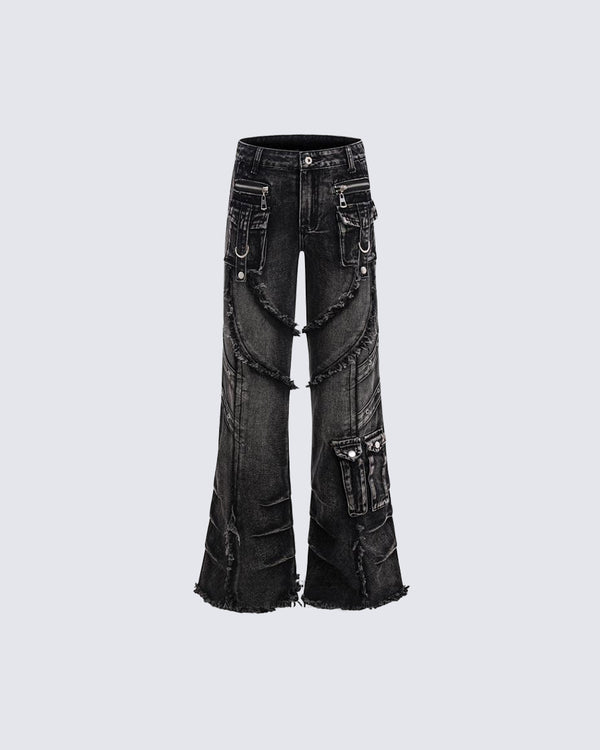 Frayed Flare Denim Cargo Pants