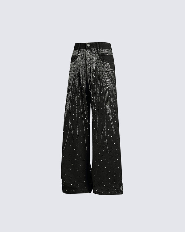 Vintage Heavy-Duty Starry Rhinestone Studded Denim Jeans