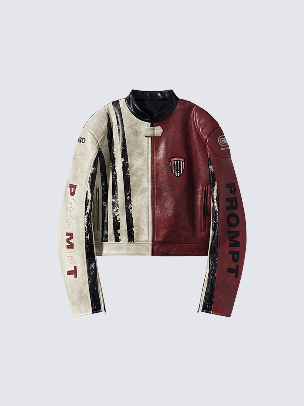 Two-Tone Racing Patch PU Leather Biker Jacket