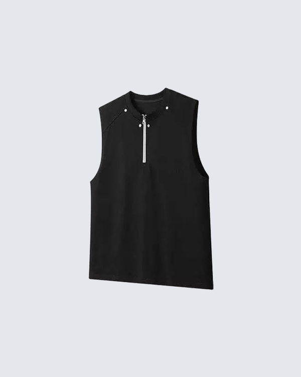 Asymmetric Hem Zip Detail Sleeveless Street Tank Top